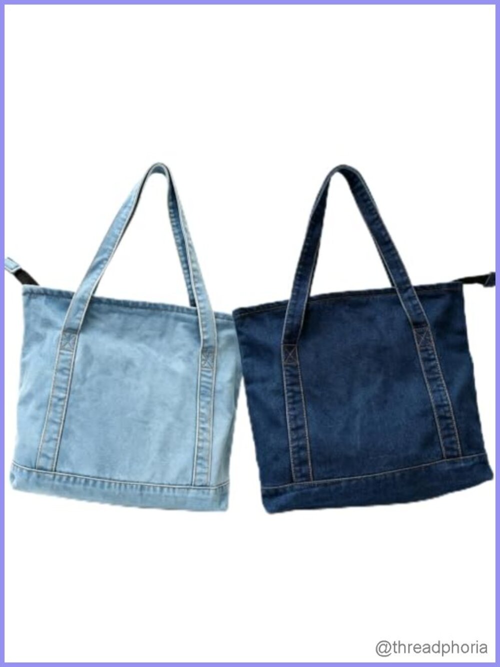 Denim Tote Bag Set Lightweight Zip Top 2 Pcs Casual Purse